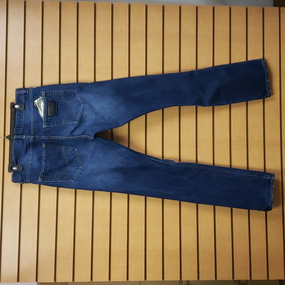 Money Slim Fit Jeans – Size 34, Distressed Dark Blue Denim Streetwear Style
